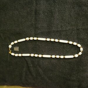 Vintage White and Gold bead Trifari Necklace
